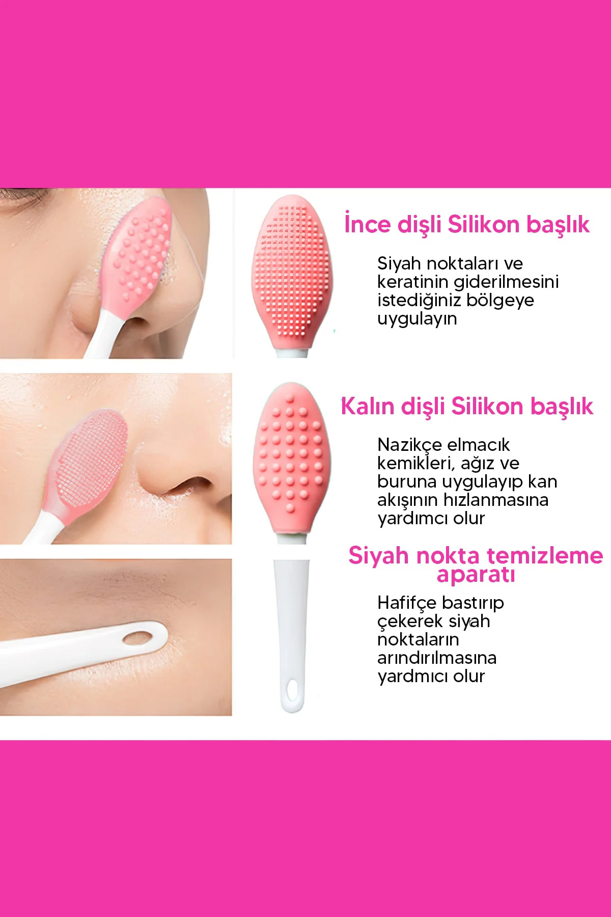 Siyah Nokta Ve Cilt Temizleme Aparatı Uzun Sap Fuşya