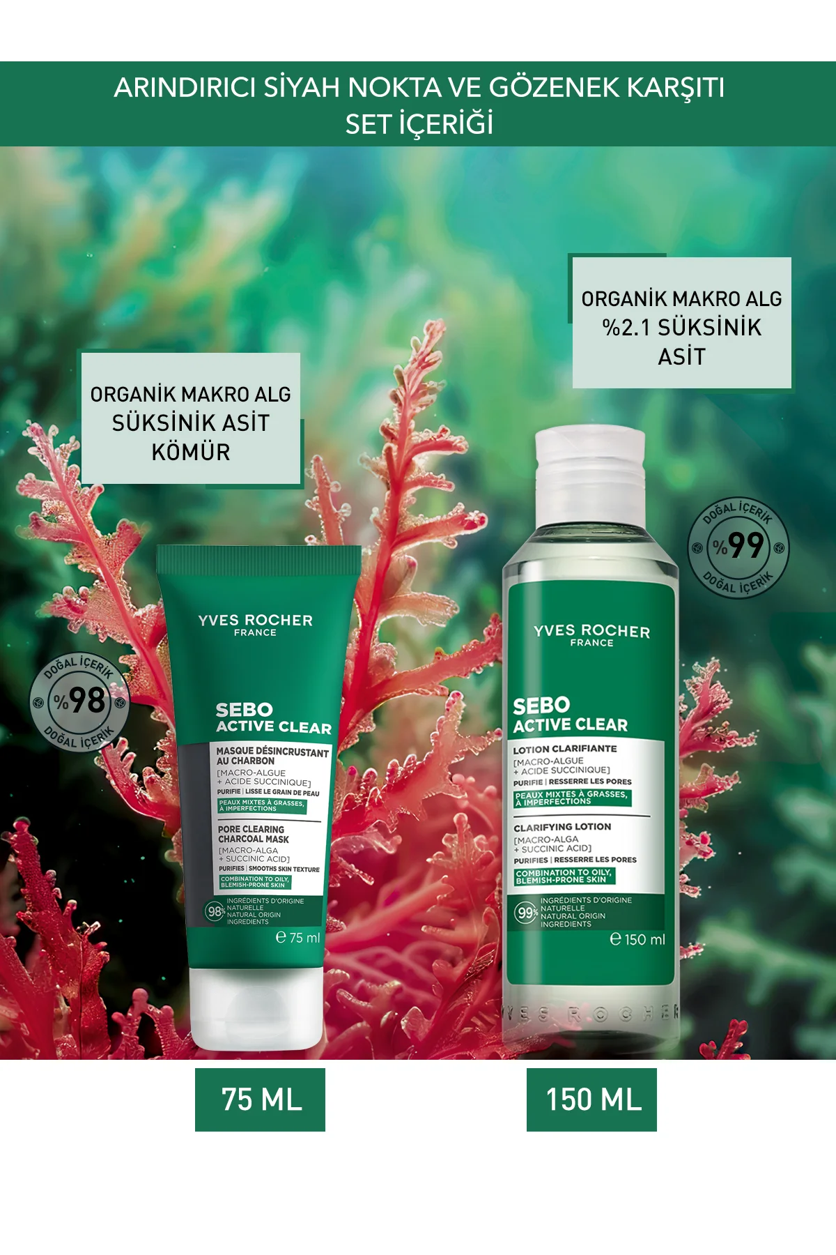 Siyah Nokta ve Gözenek Karşıtı Set-Kömür Maske 75 ml & Tonik 150 