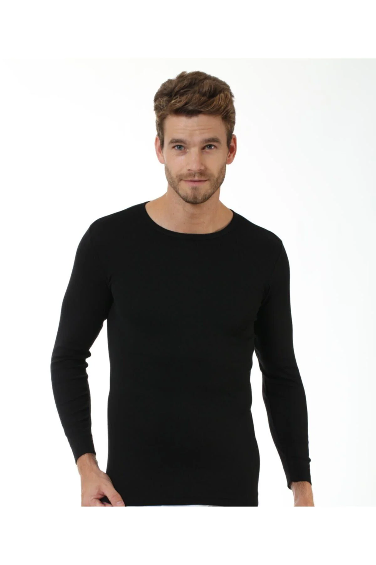 Siyah O Yaka Ribana Uzunkol Fanila 1021-a