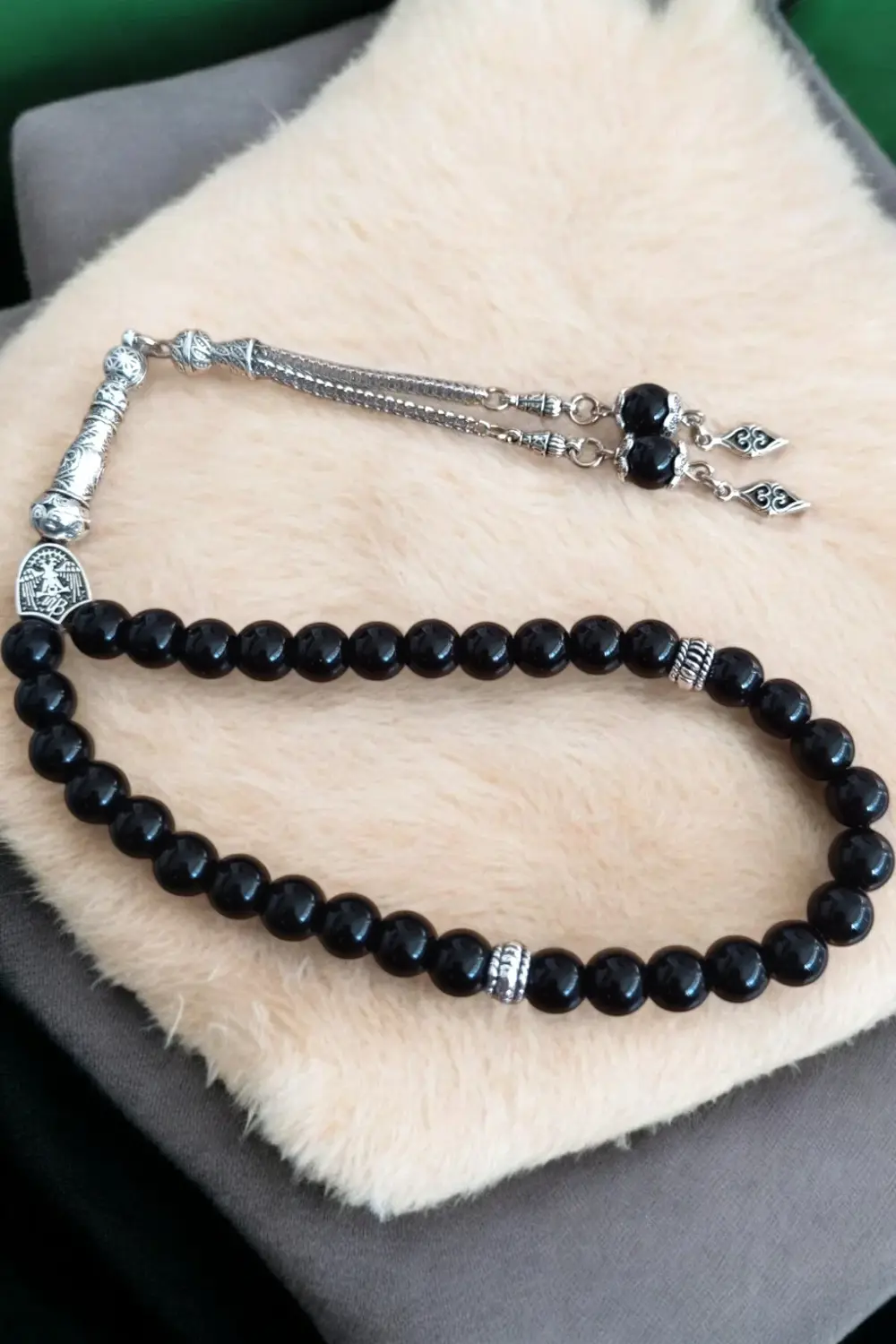 Siyah Oniks Tesbih 33' Lük Tesbih Orijinal Doğal Taş Parlak Siyah