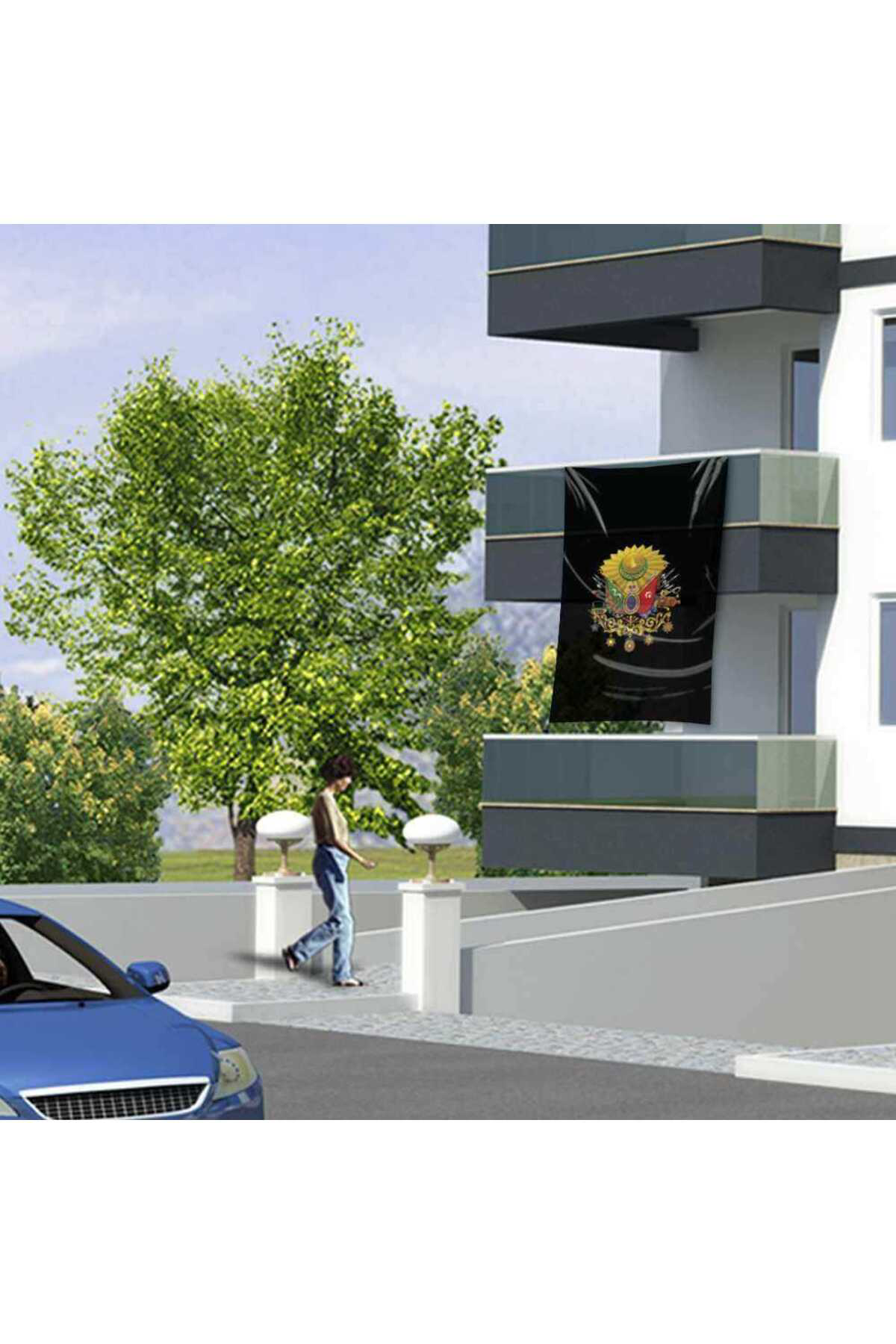 Siyah Osmanlı Arması Sancağı Bayrak -150x225 cm (1,5 metre x 2,25