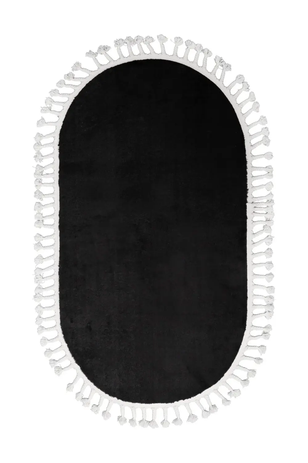 Siyah Oval Post Peluş Dokuma Halı Saçaklı 4 M2 Salon Halısı 150x2