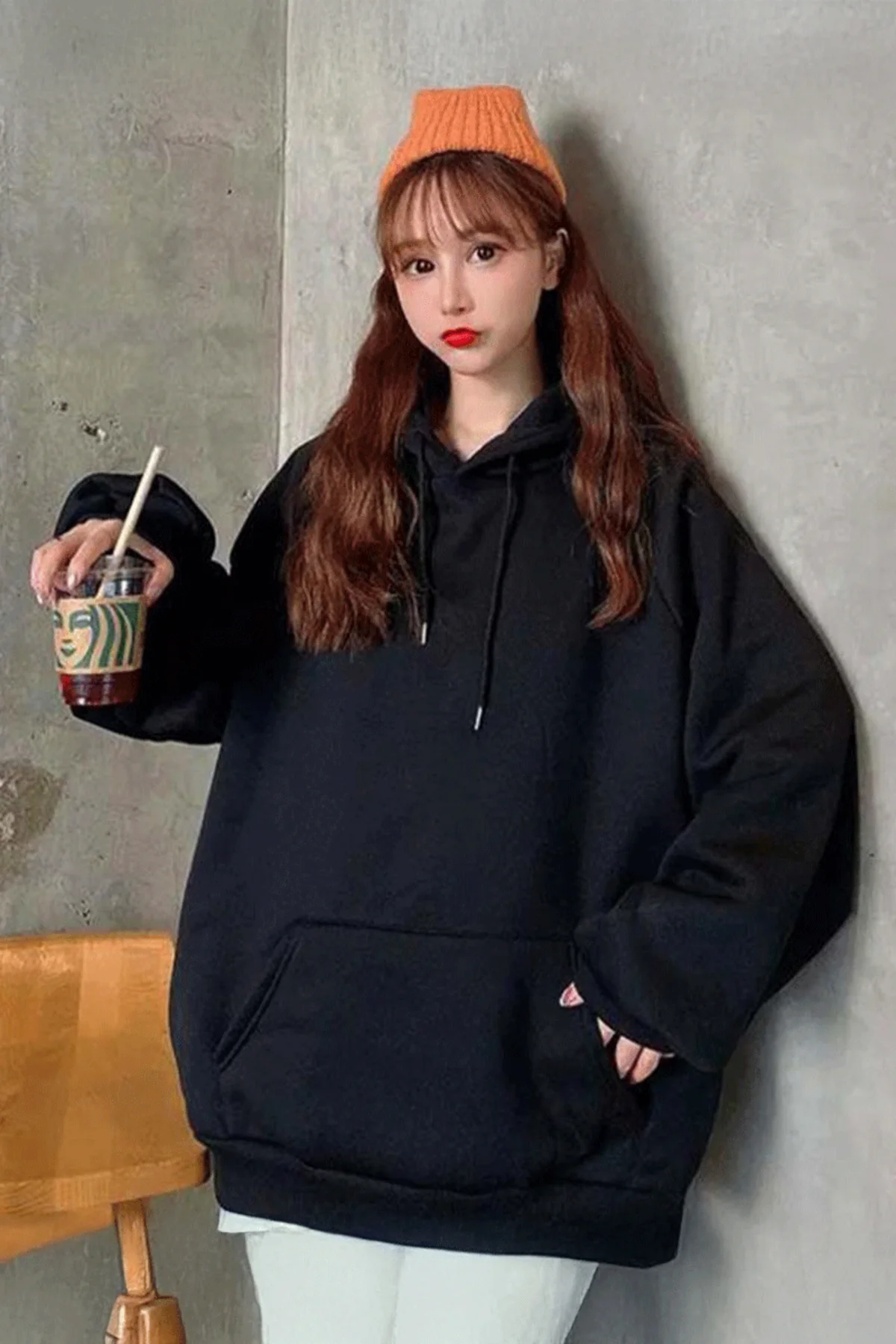 Siyah Oversize Kalın Kapüşonlu Y2K Unisex Sweatshirt Siyah Oversize Kalın Kapüşonlu Y2K Unisex Sweatshirt