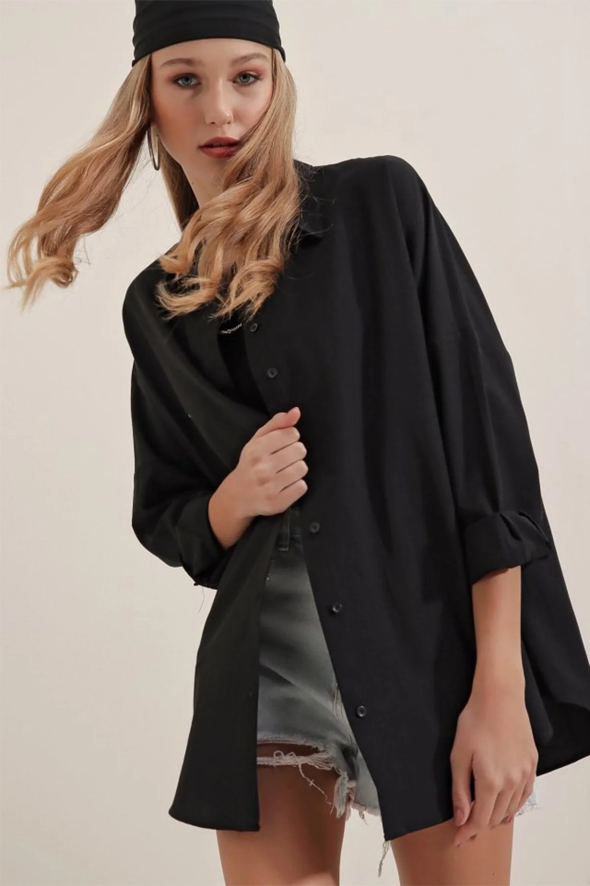 Siyah Oversize Uzun Basic Gömlek 3900