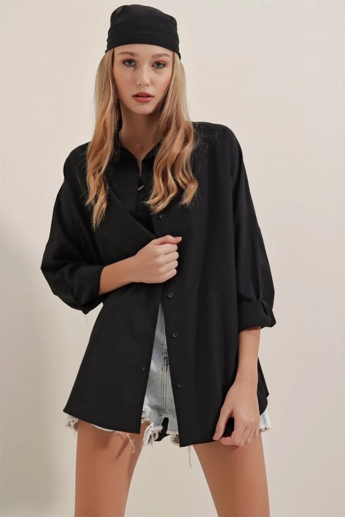 Siyah Oversize Uzun Basic Gömlek 3900