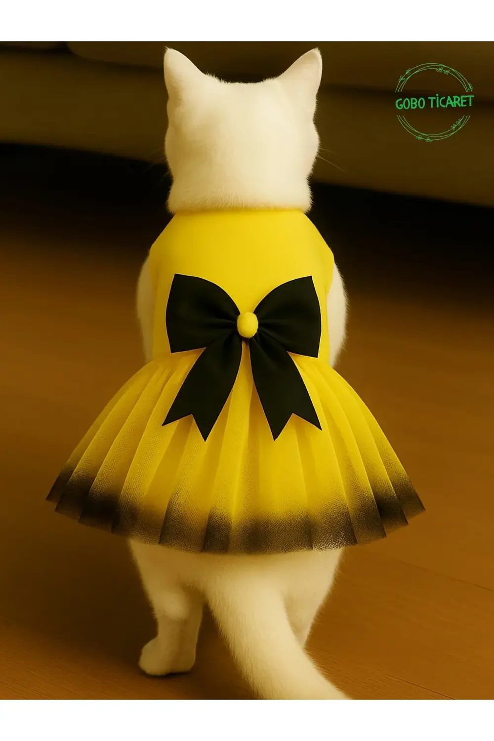 Siyah Papyonlu Sarı Tüllü Kedi Köpek Kıyafeti Elbisesi XSMALL/XS/