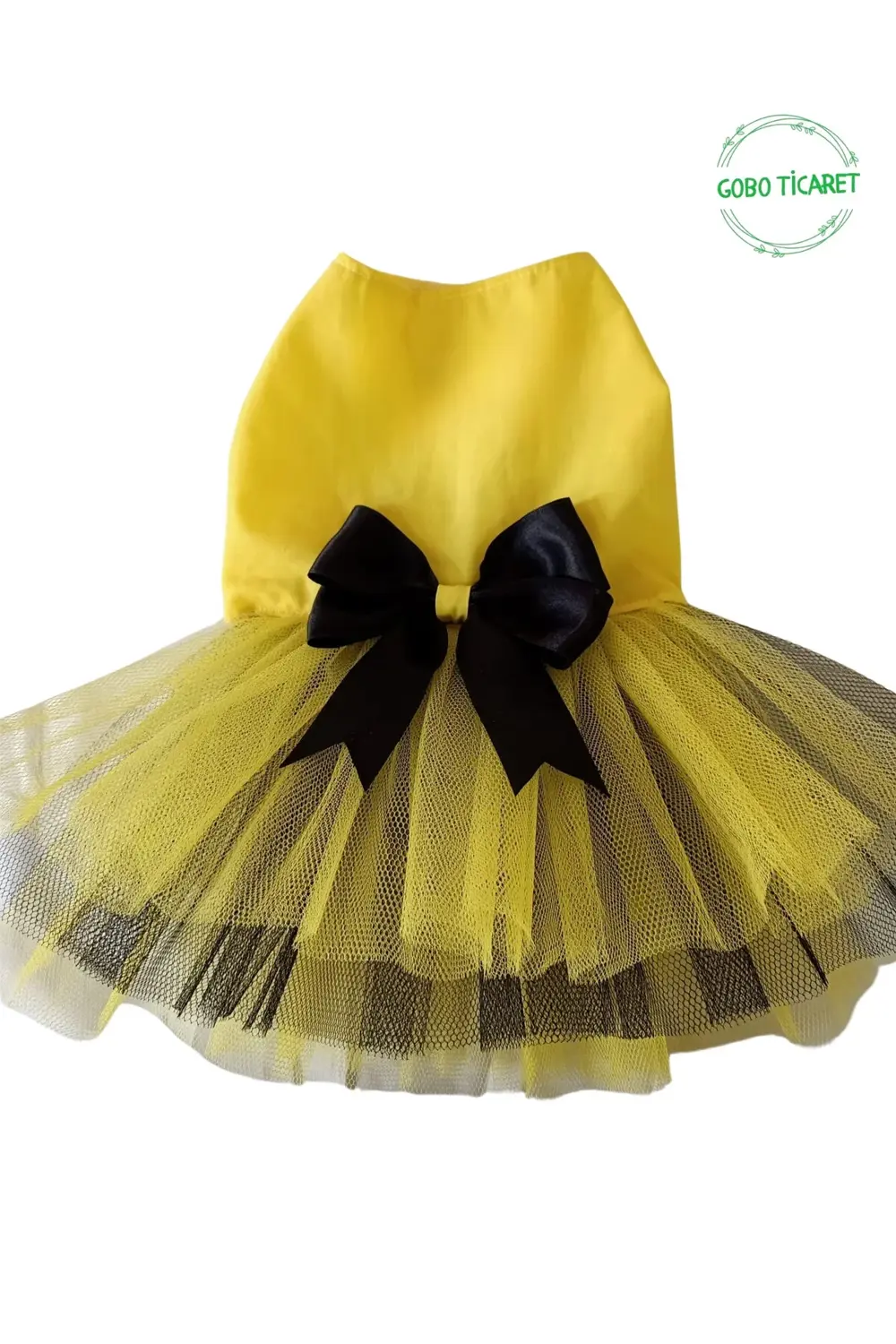 Siyah Papyonlu Sarı Tüllü Kedi Köpek Kıyafeti Elbisesi XSMALL/XS/