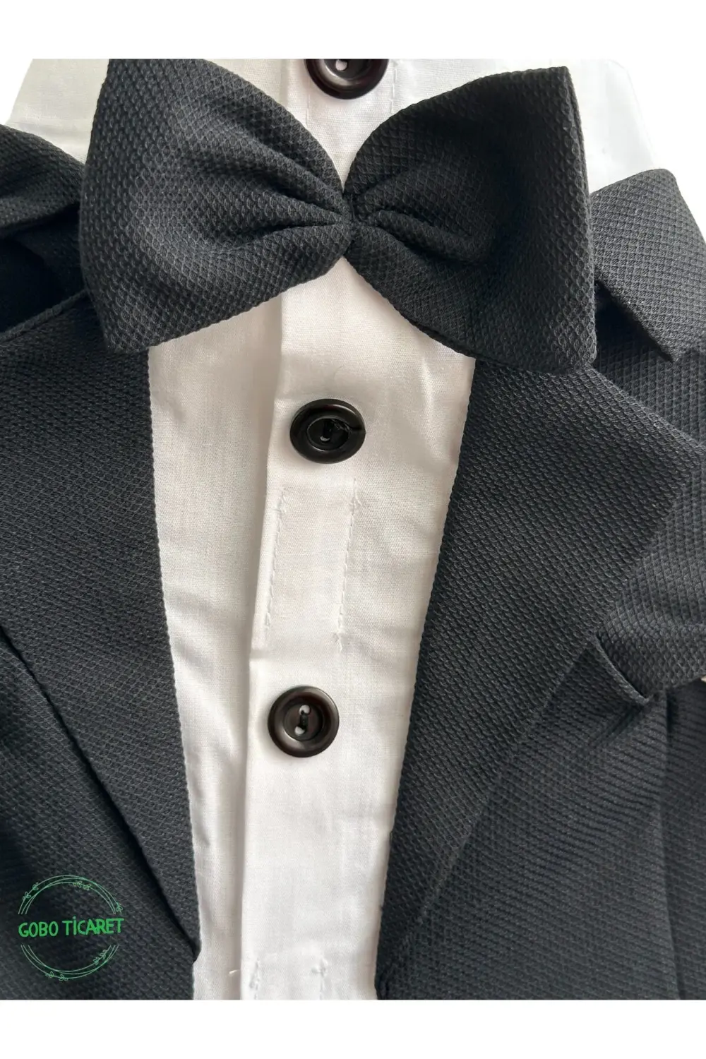 Siyah Papyonlu Smokin Damatlık Kedi ve Köpek Elbisesi Kıyafeti Ta