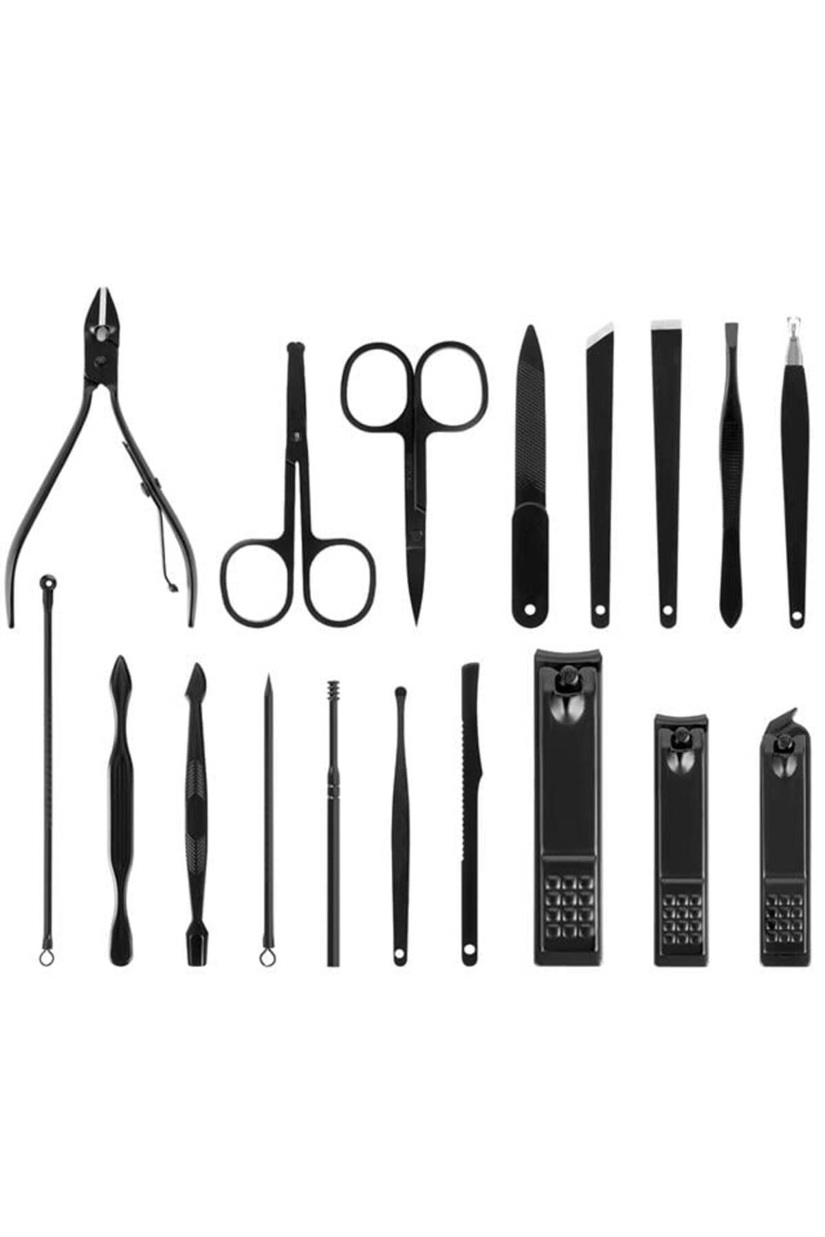 Siyah Paslanmaz Çelik 18in1 Profesyonel Manikür Tırnak Bakım Seti