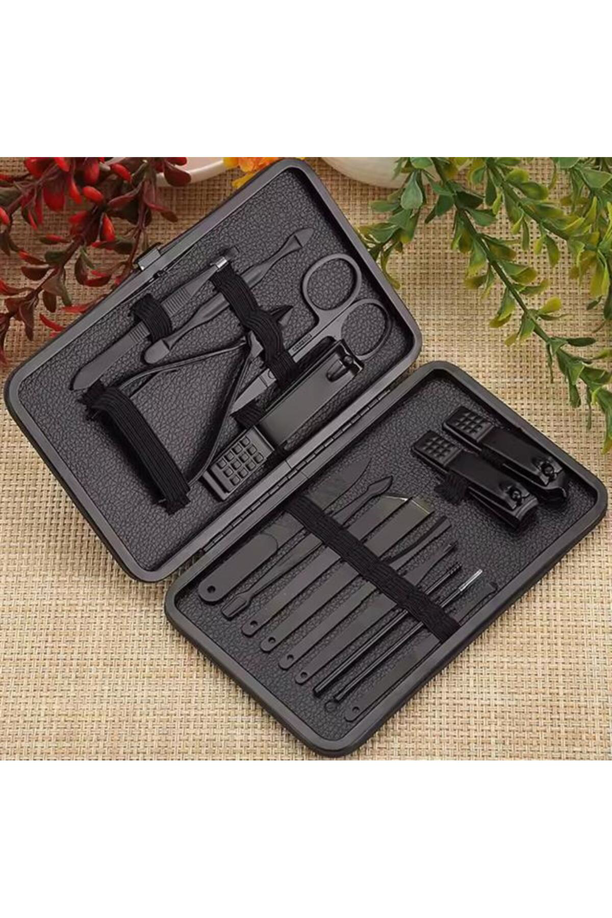 Siyah Paslanmaz Çelik 18in1 Profesyonel Manikür Tırnak Bakım Seti