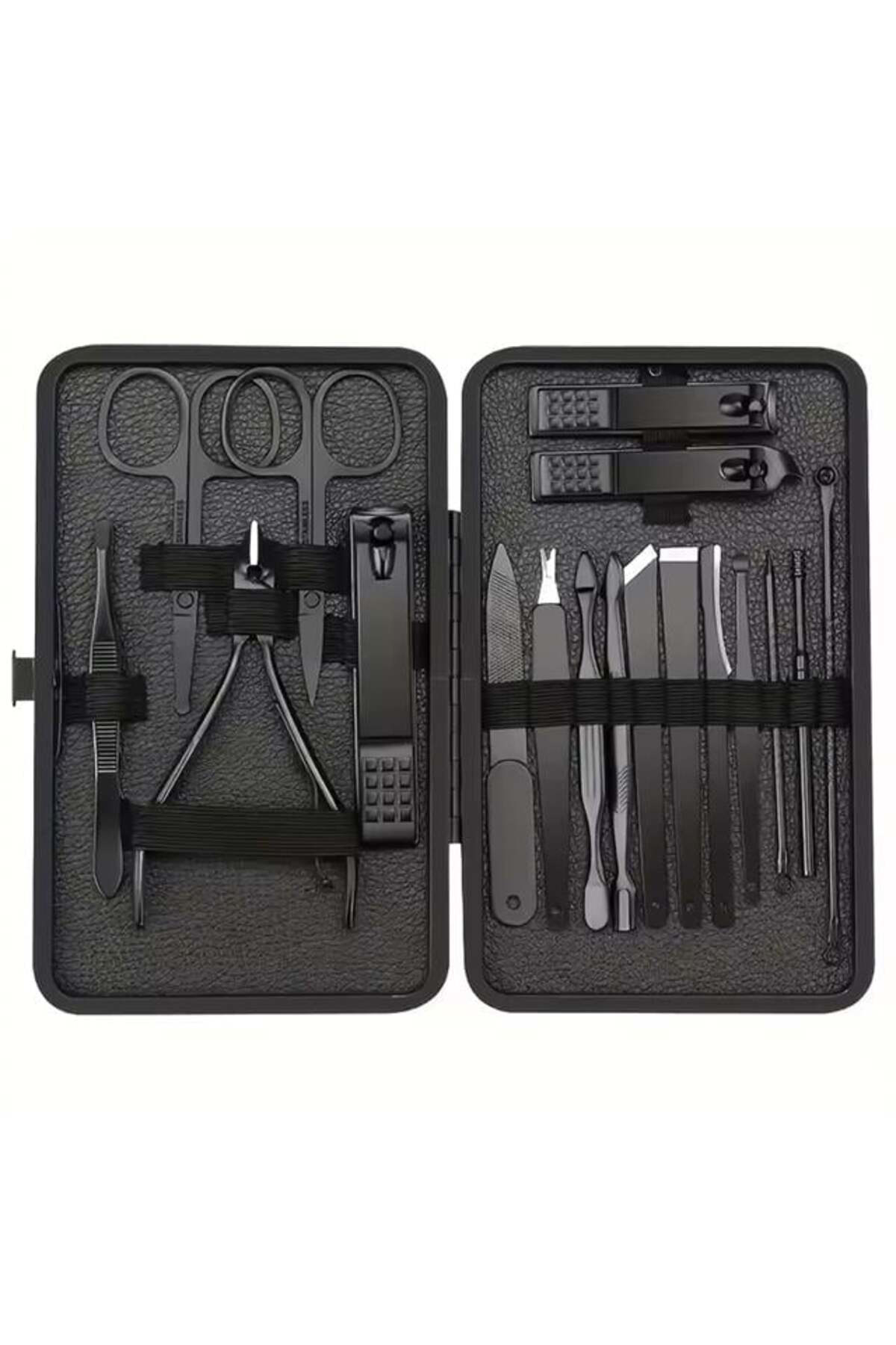 Siyah Paslanmaz Çelik 18in1 Profesyonel Manikür Tırnak Bakım Seti