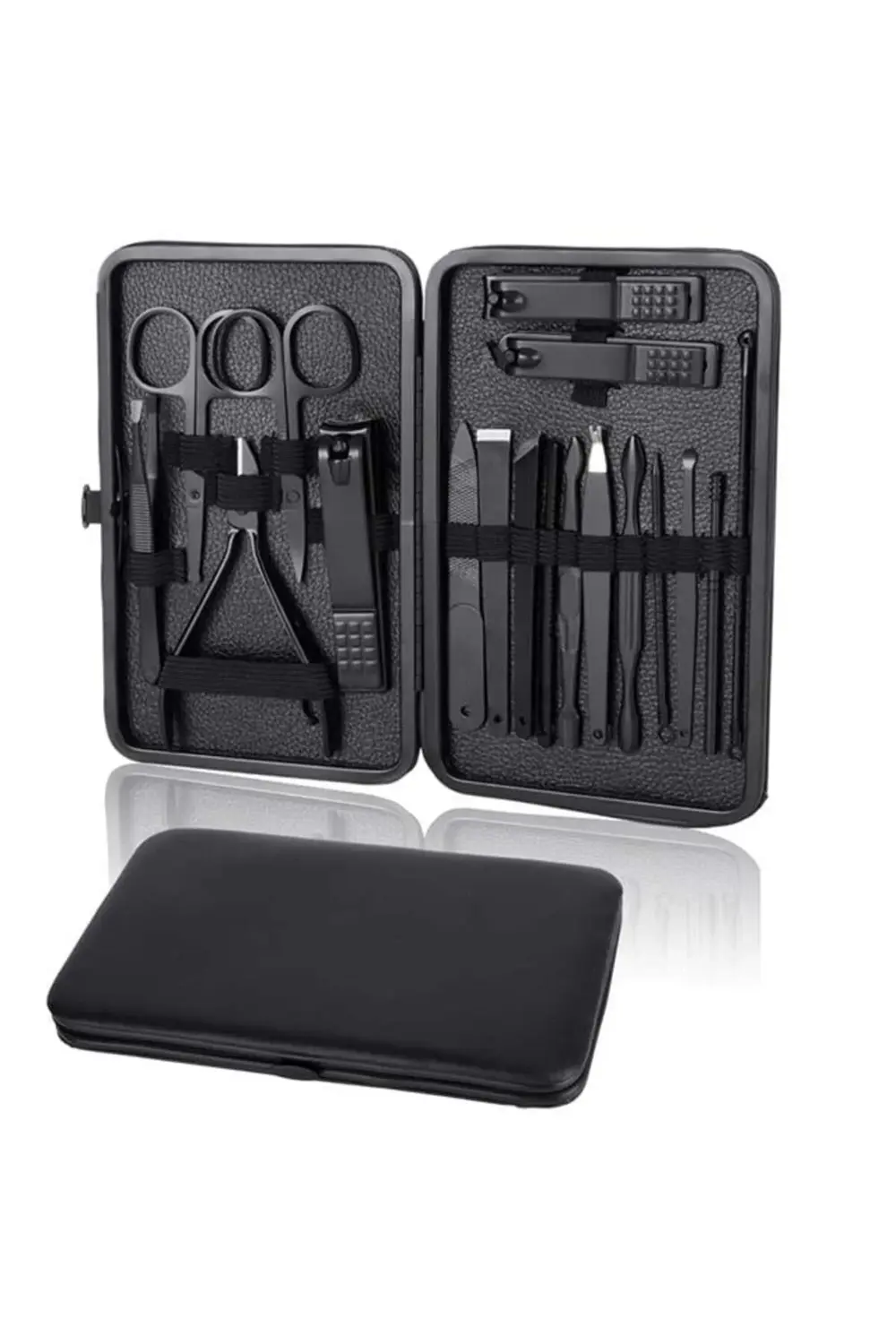 Siyah Paslanmaz Çelik 18in1 Profesyonel Manikür Tırnak Bakım Seti
