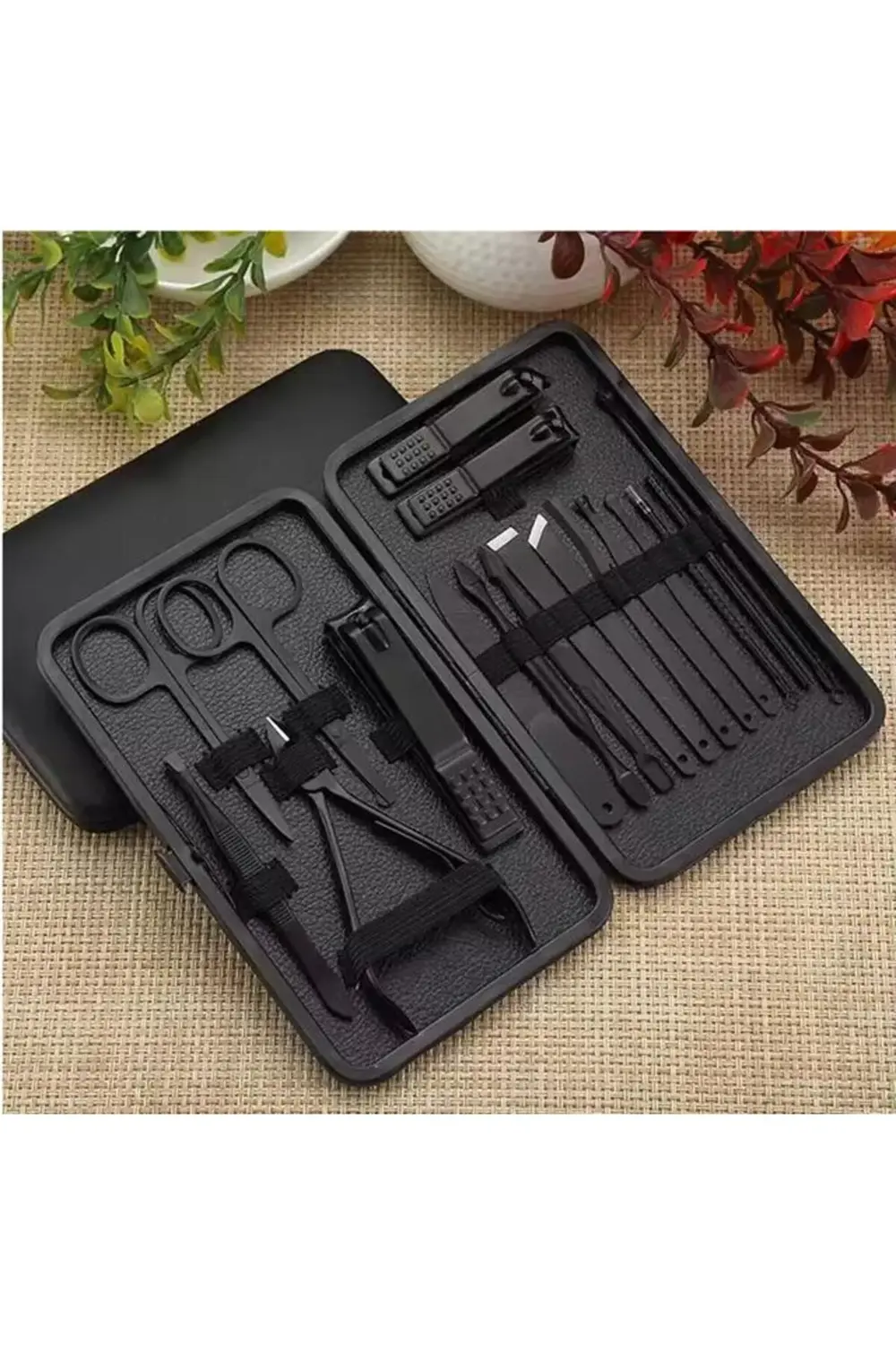 Siyah Paslanmaz Çelik 18in1 Profesyonel Manikür Tırnak Bakım Seti