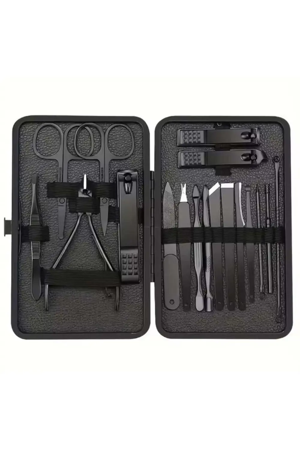 Siyah Paslanmaz Çelik 18in1 Profesyonel Manikür Tırnak Bakım Seti