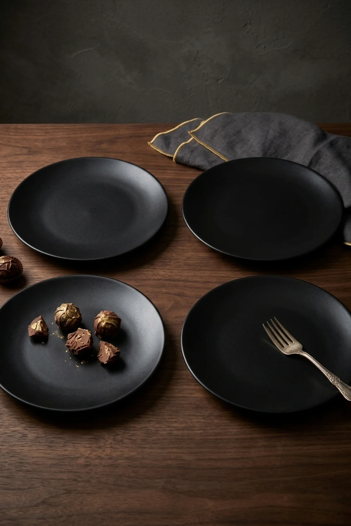 Siyah Pasta Sunum Tabağı 20cm 4 Adet Profesyonel Horeca Serisi