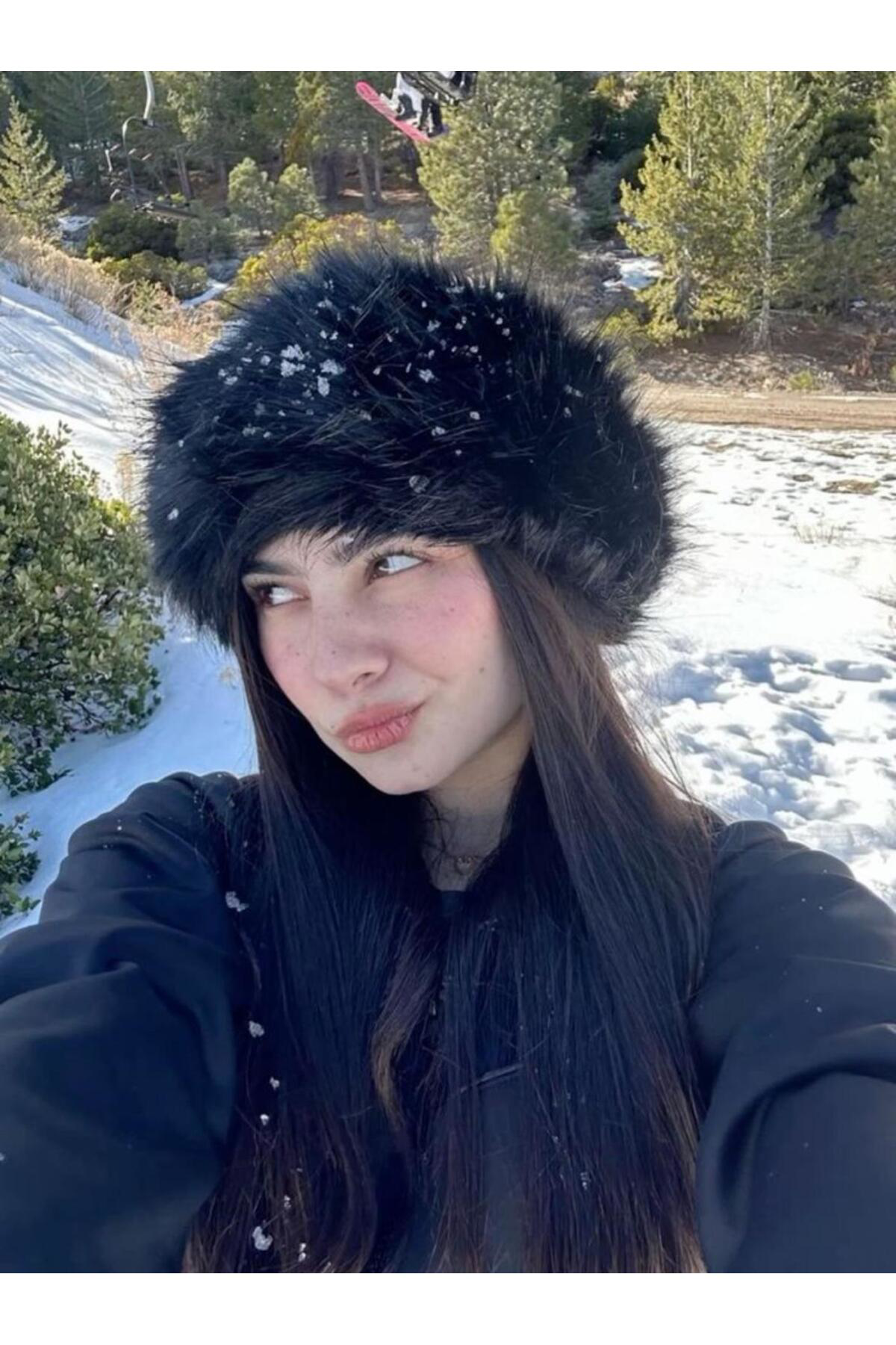 Siyah Peluş Kalpak Şapka, Kadın Rus Kalpak Şapka, Kışlık Şapka, S