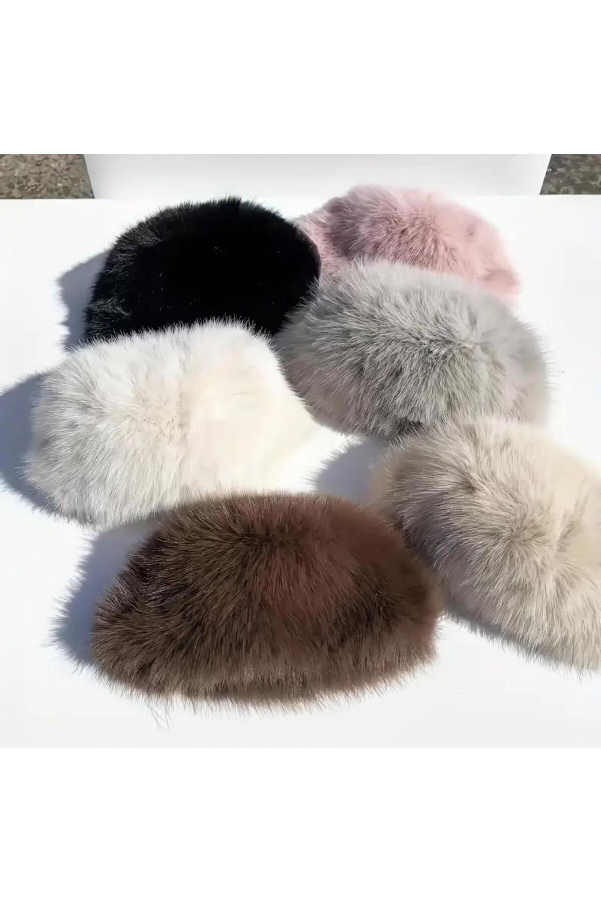 Siyah Peluş Kalpak Şapka, Kadın Rus Kalpak Şapka, Kışlık Şapka, S