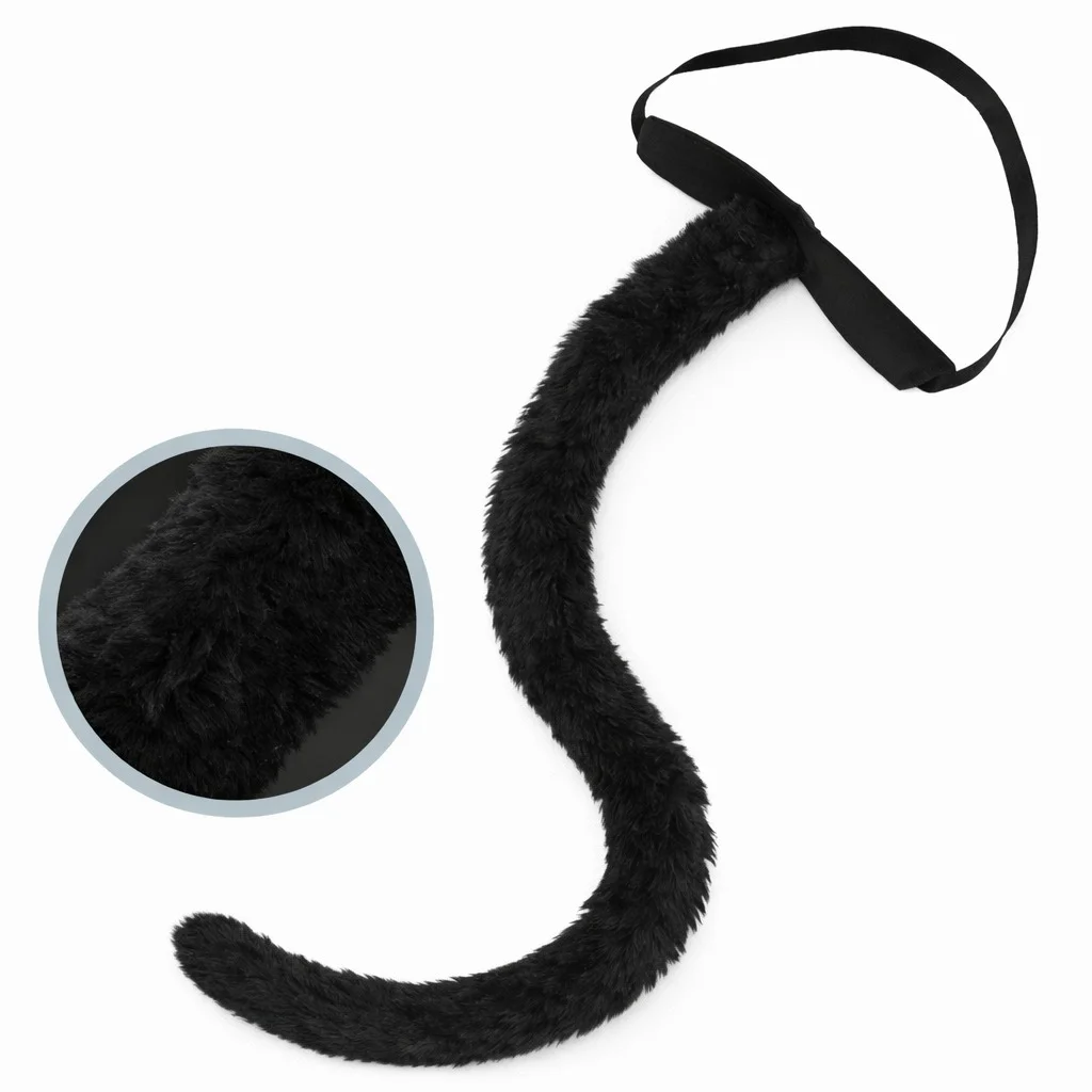 Siyah Peluş Kuyruk 70 cm – Şekil Verilebilir Kostüm Aksesuarı