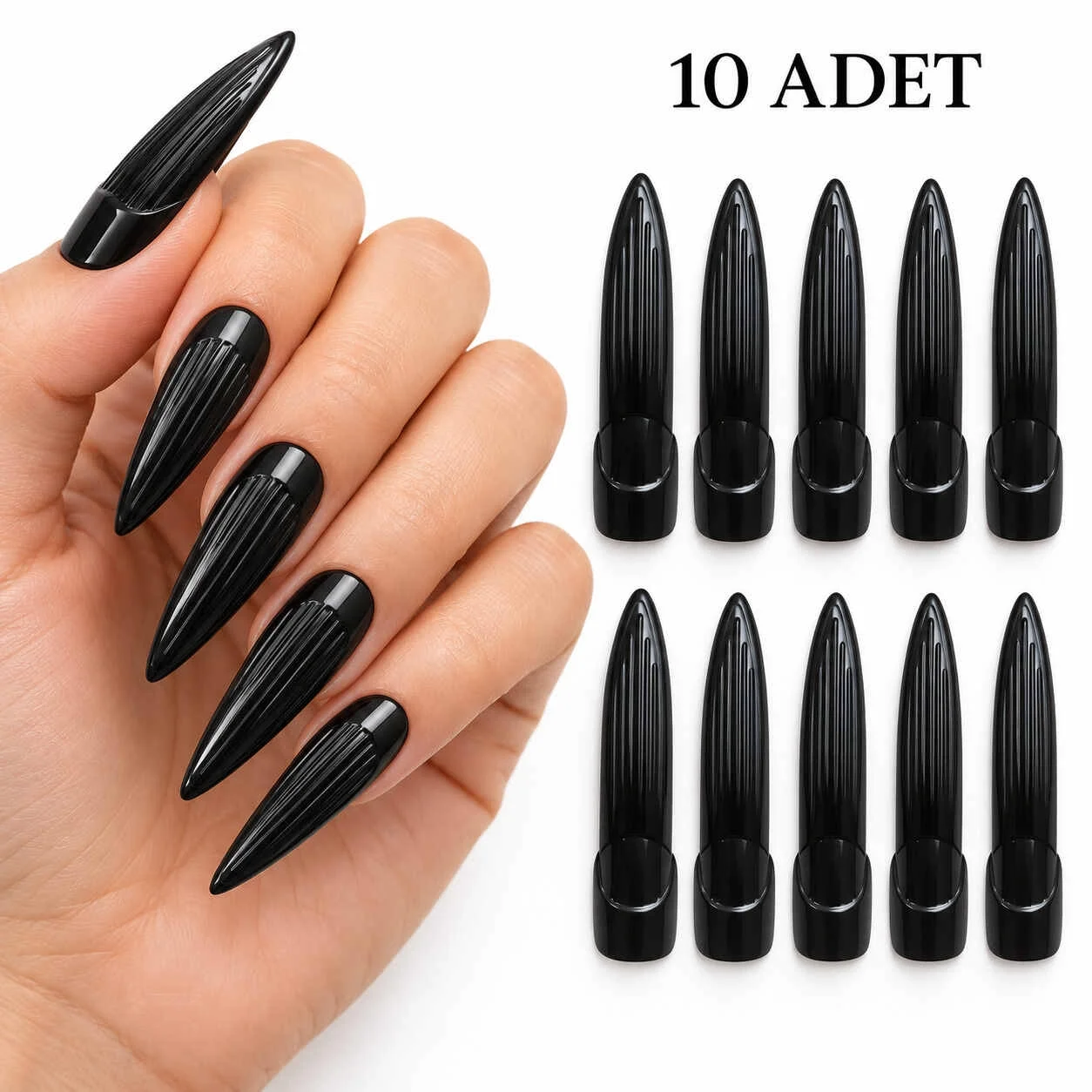 Siyah Plastik Cadı Takma Tırnak 10’lu Set Siyah Plastik Cadı Takma Tırnak 10’lu Set