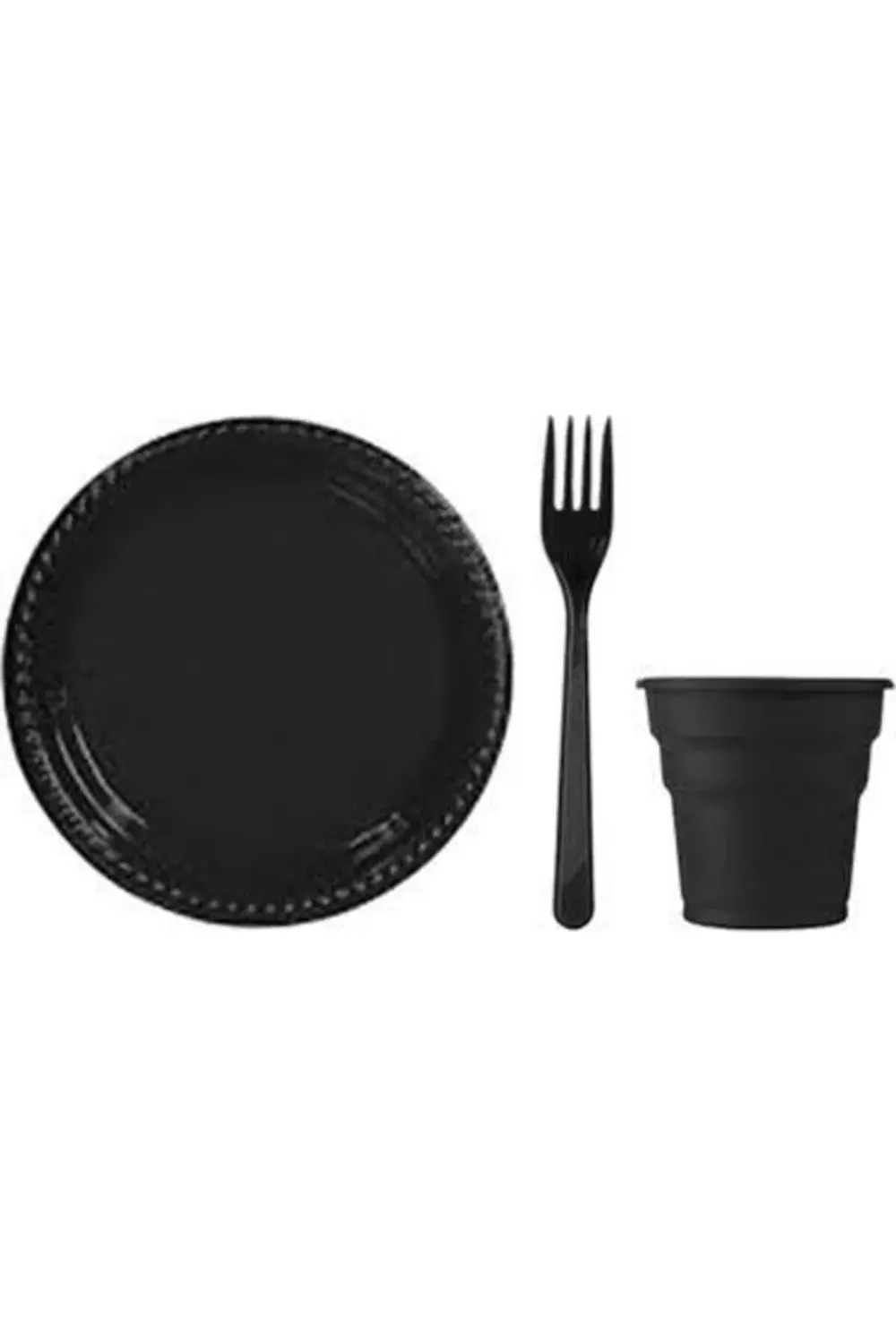 Siyah Plastik Tabak-bardak-çatal Set