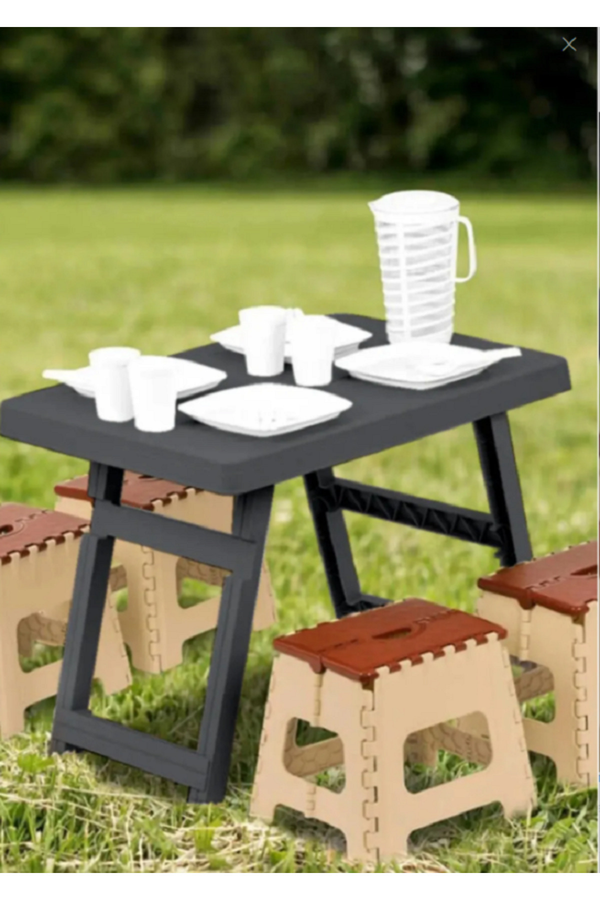Teknotrust Siyah Portatif Plastik Piknik Sehpası Katlanabilir Bahçe Balkon K