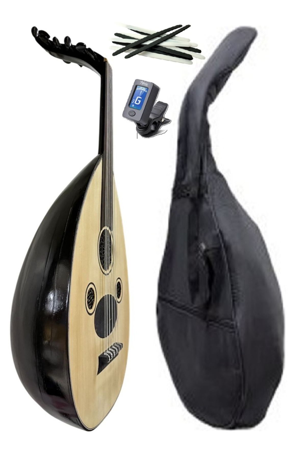 Siyah Profesyonel Ud – Set Halinde (Kılıf, Akort Cihazı, Mızrap H