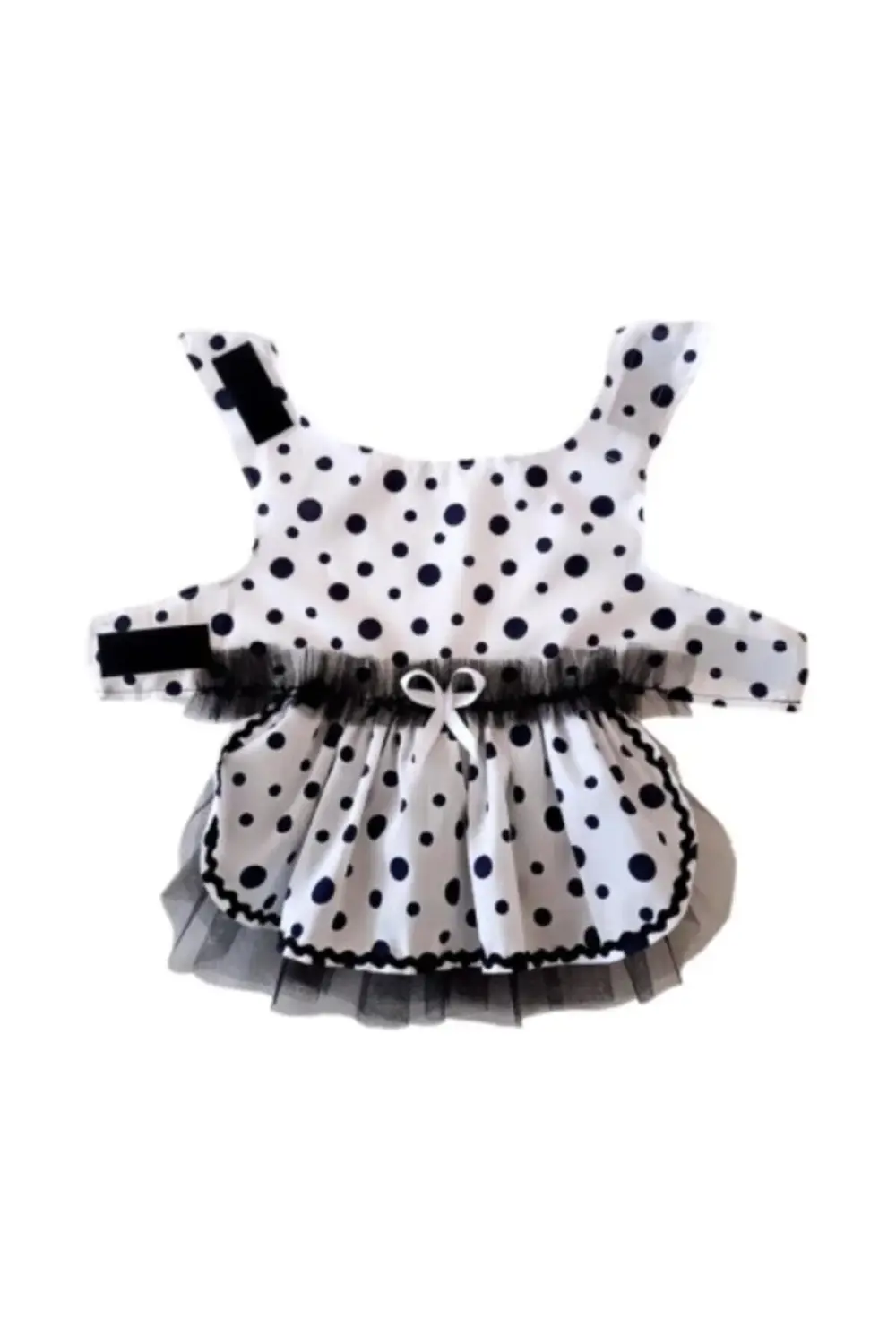 Siyah Puantiyeli Beyaz Dişi Kedi Köpek Kıyafeti Elbisesi