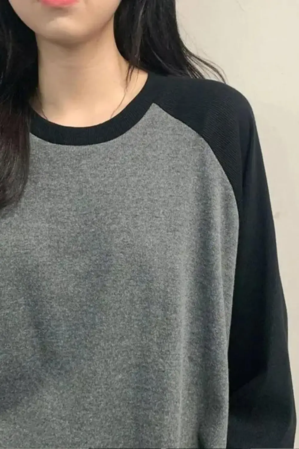 Siyah Raglan Kollu Antrasit Basic Y2K Unisex Sweatshirt - Görsel 2