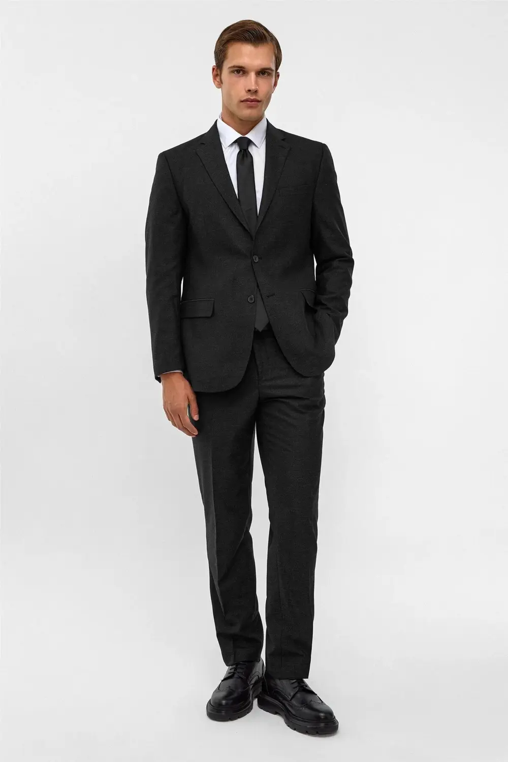 Süvari Siyah Regular Armürlü Sivri Yaka 6 Drop Takım Elbise