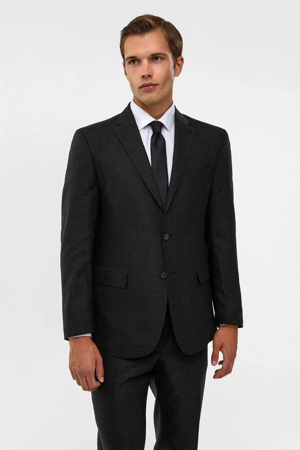 Süvari Siyah Regular Armürlü Sivri Yaka 6 Drop Takım Elbise