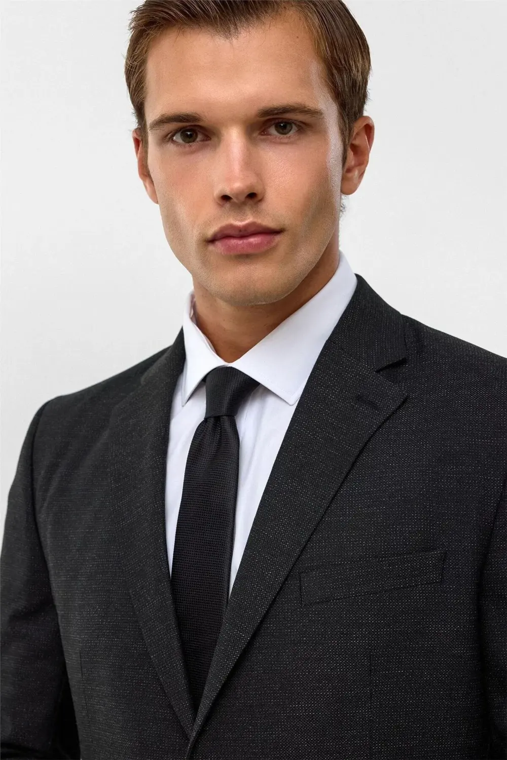 Süvari Siyah Regular Armürlü Sivri Yaka 6 Drop Takım Elbise