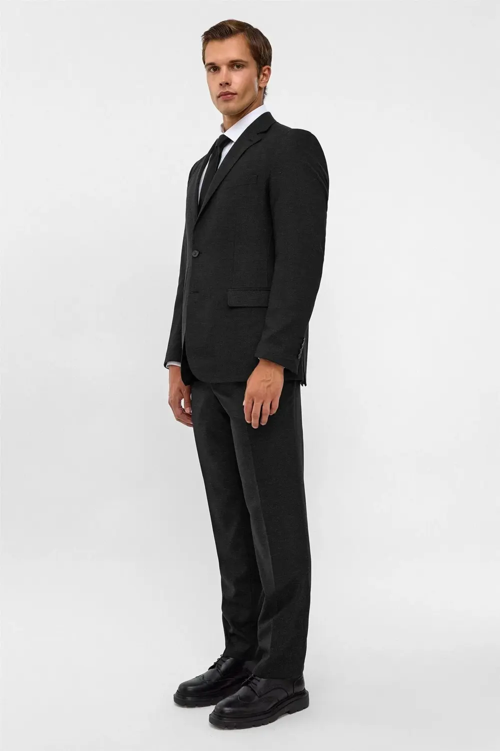 Süvari Siyah Regular Armürlü Sivri Yaka 6 Drop Takım Elbise