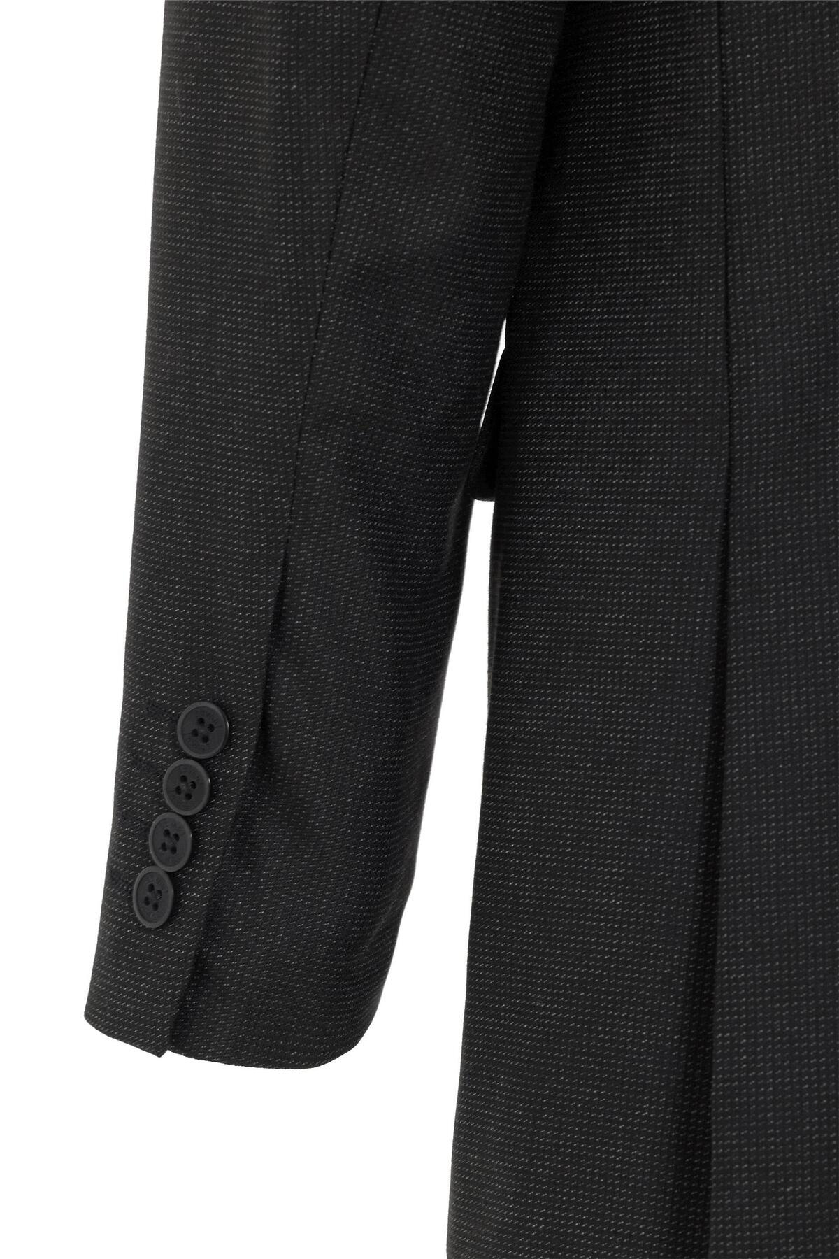 Süvari Siyah Regular Desenli Mono Yaka 4 Drop Klasik Takım Elbise