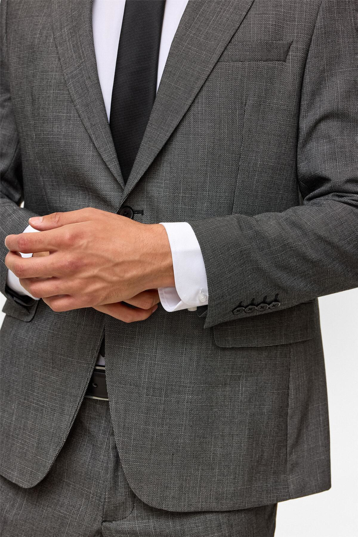 Süvari Siyah Regular Desenli Sivri Yaka 4 Drop Takım Elbise