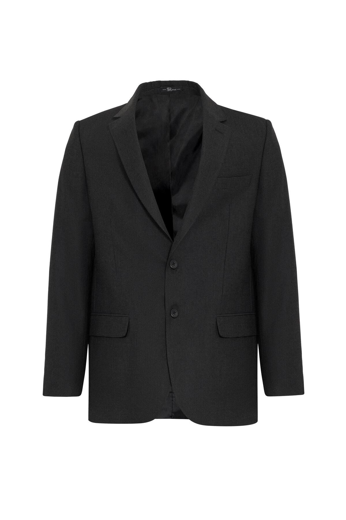 Süvari Siyah Regular Desenli Mono Yaka 4 Drop Klasik Takım Elbise