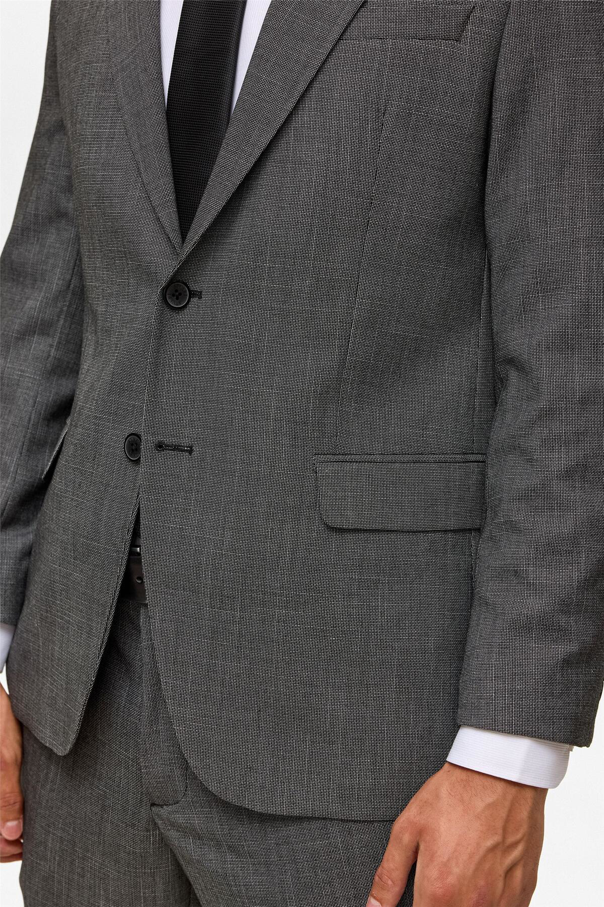 Siyah Regular Desenli Sivri Yaka 4 Drop Takım Elbise