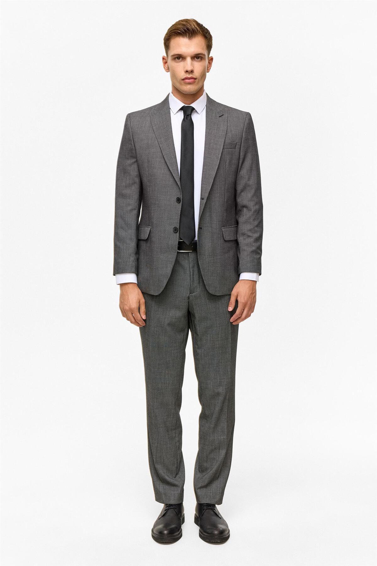 Süvari Siyah Regular Desenli Sivri Yaka 4 Drop Takım Elbise