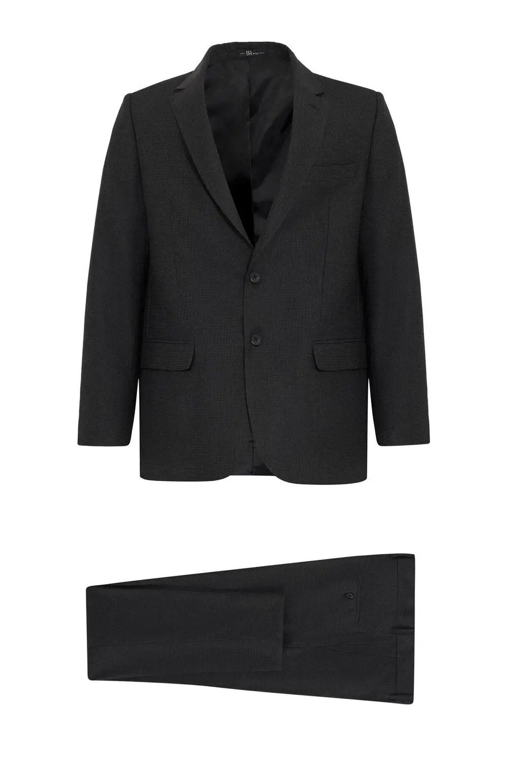 Siyah Regular Desenli Mono Yaka 4 Drop Takım Elbise