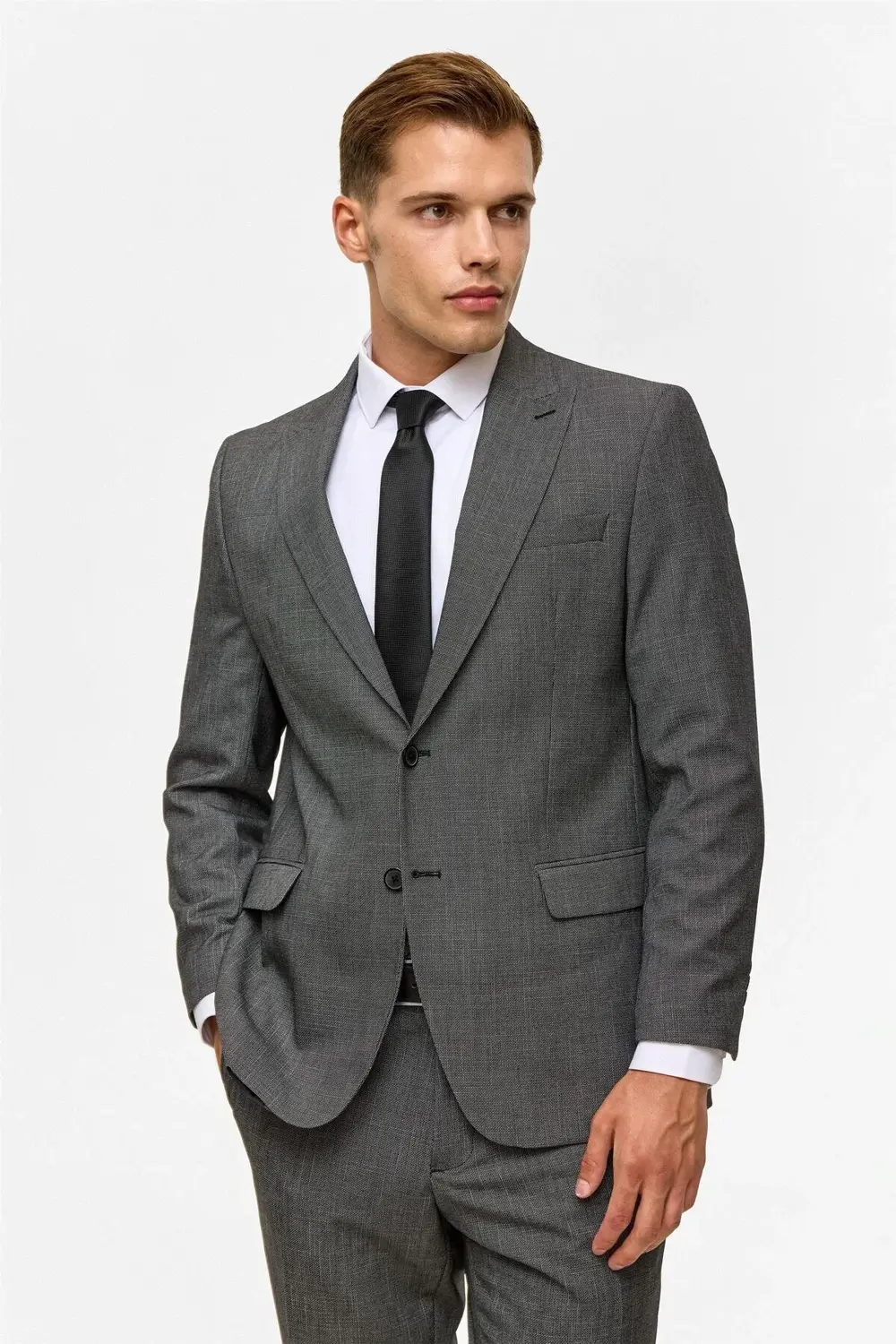 Süvari Siyah Regular Desenli Sivri Yaka 4 Drop Takım Elbise