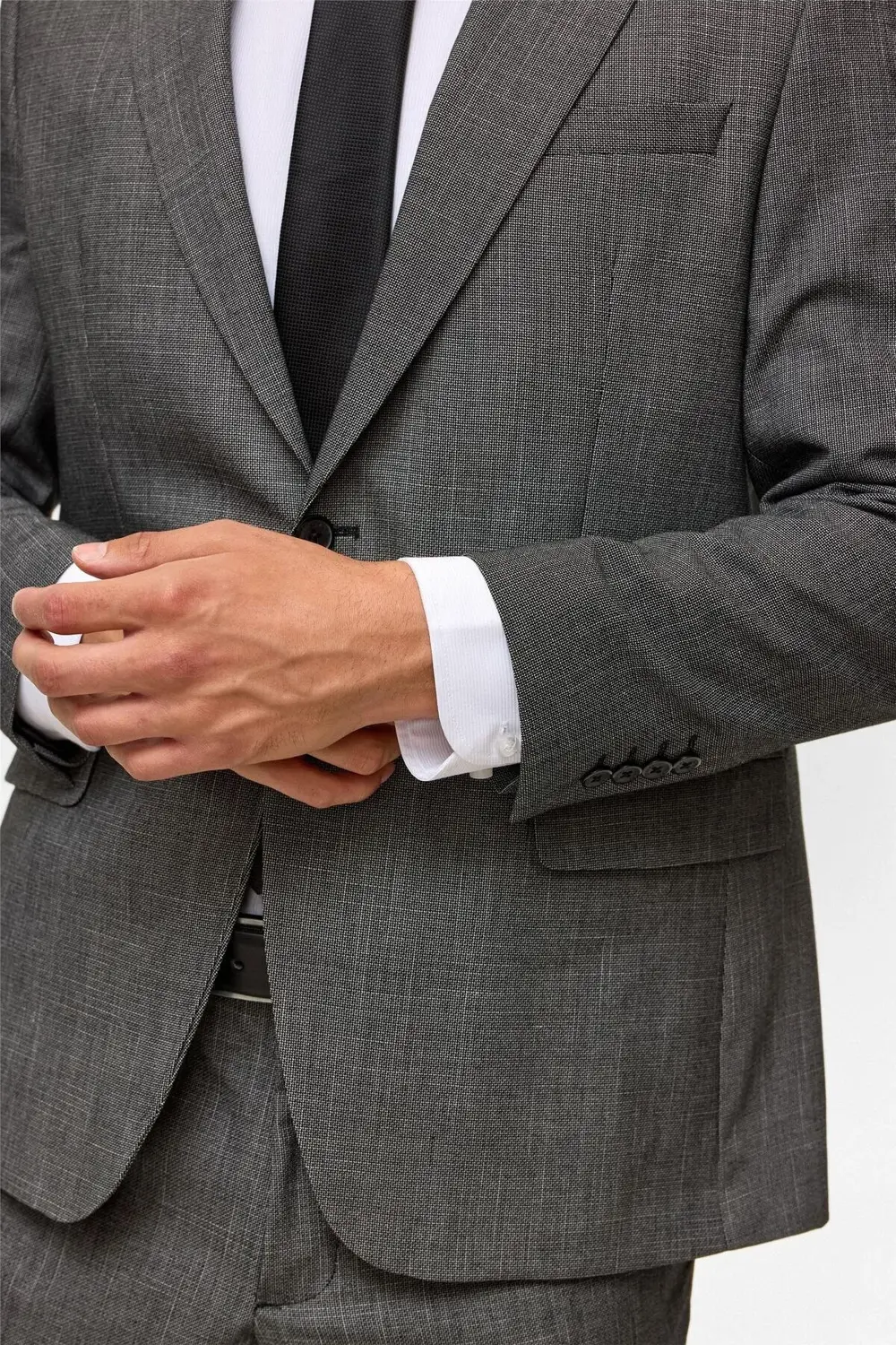 Süvari Siyah Regular Desenli Sivri Yaka 4 Drop Takım Elbise