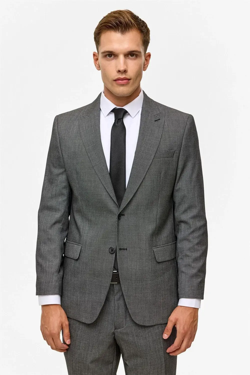 Süvari Siyah Regular Desenli Sivri Yaka 4 Drop Takım Elbise