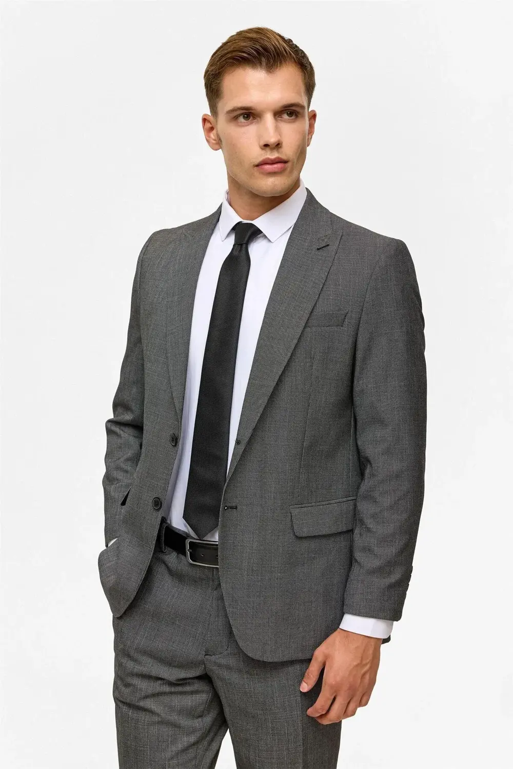 Siyah Regular Desenli Sivri Yaka 4 Drop Takım Elbise