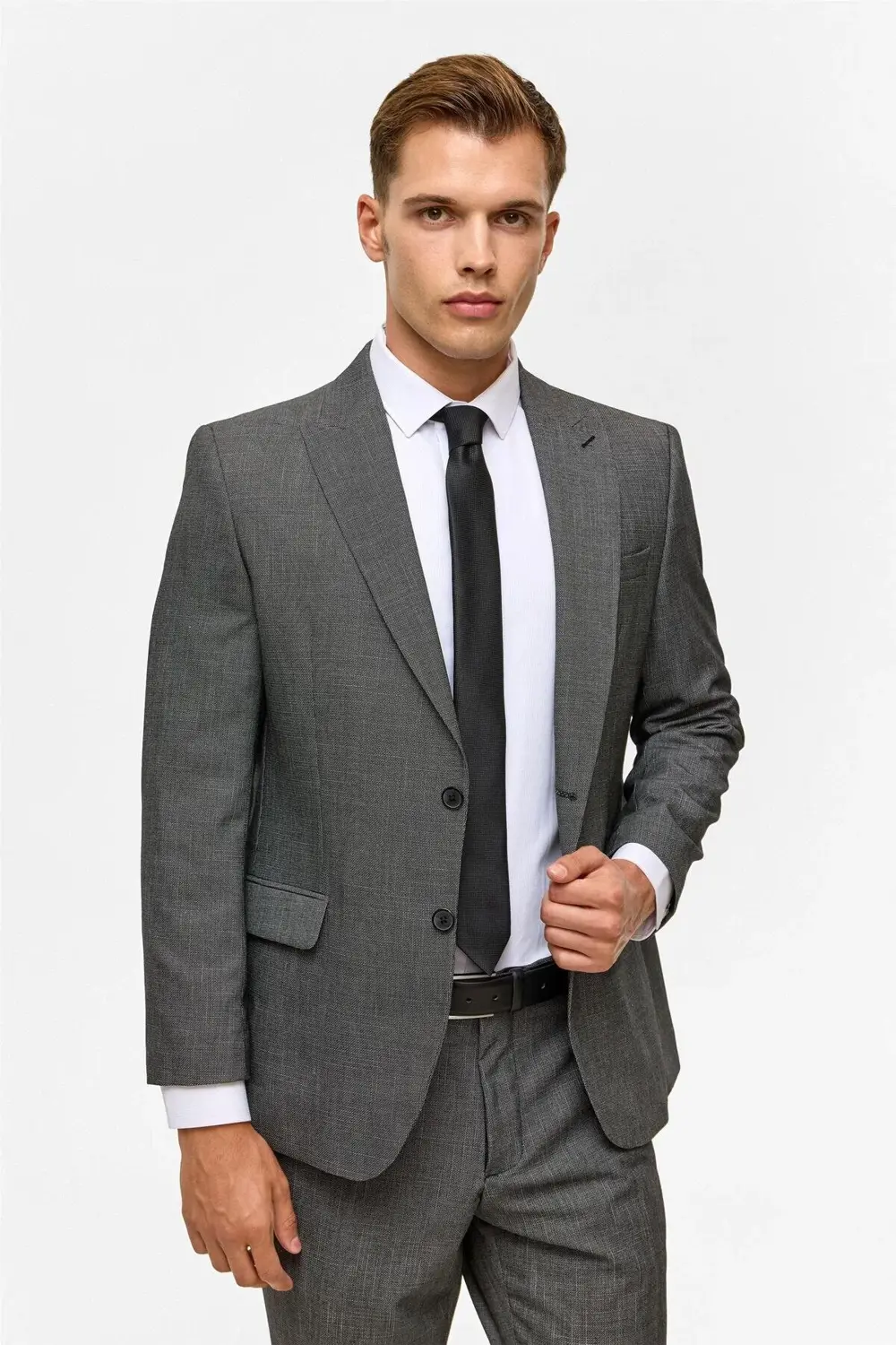 Süvari Siyah Regular Desenli Sivri Yaka 4 Drop Takım Elbise