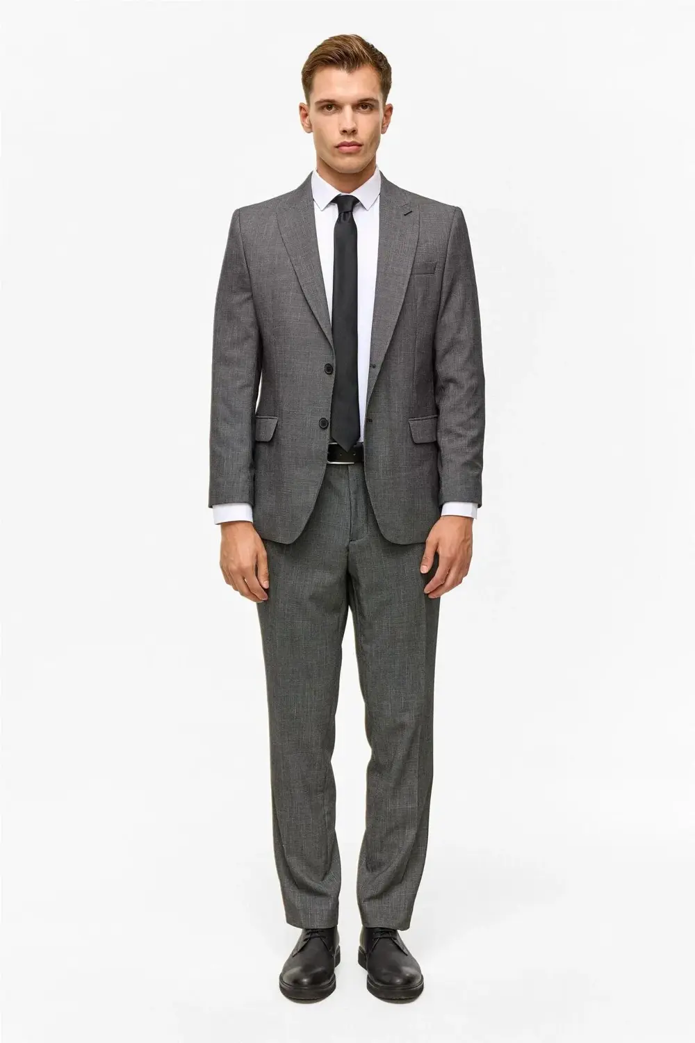 Süvari Siyah Regular Desenli Sivri Yaka 4 Drop Takım Elbise