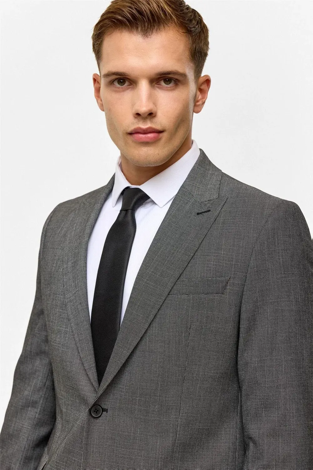 Süvari Siyah Regular Desenli Sivri Yaka 4 Drop Takım Elbise