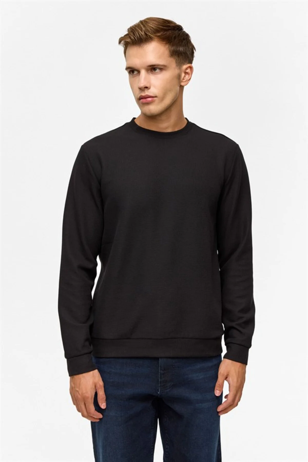 Siyah Regular Düz Bisiklet Yaka Sweatshirt Siyah Regular Düz Bisiklet Yaka Sweatshirt