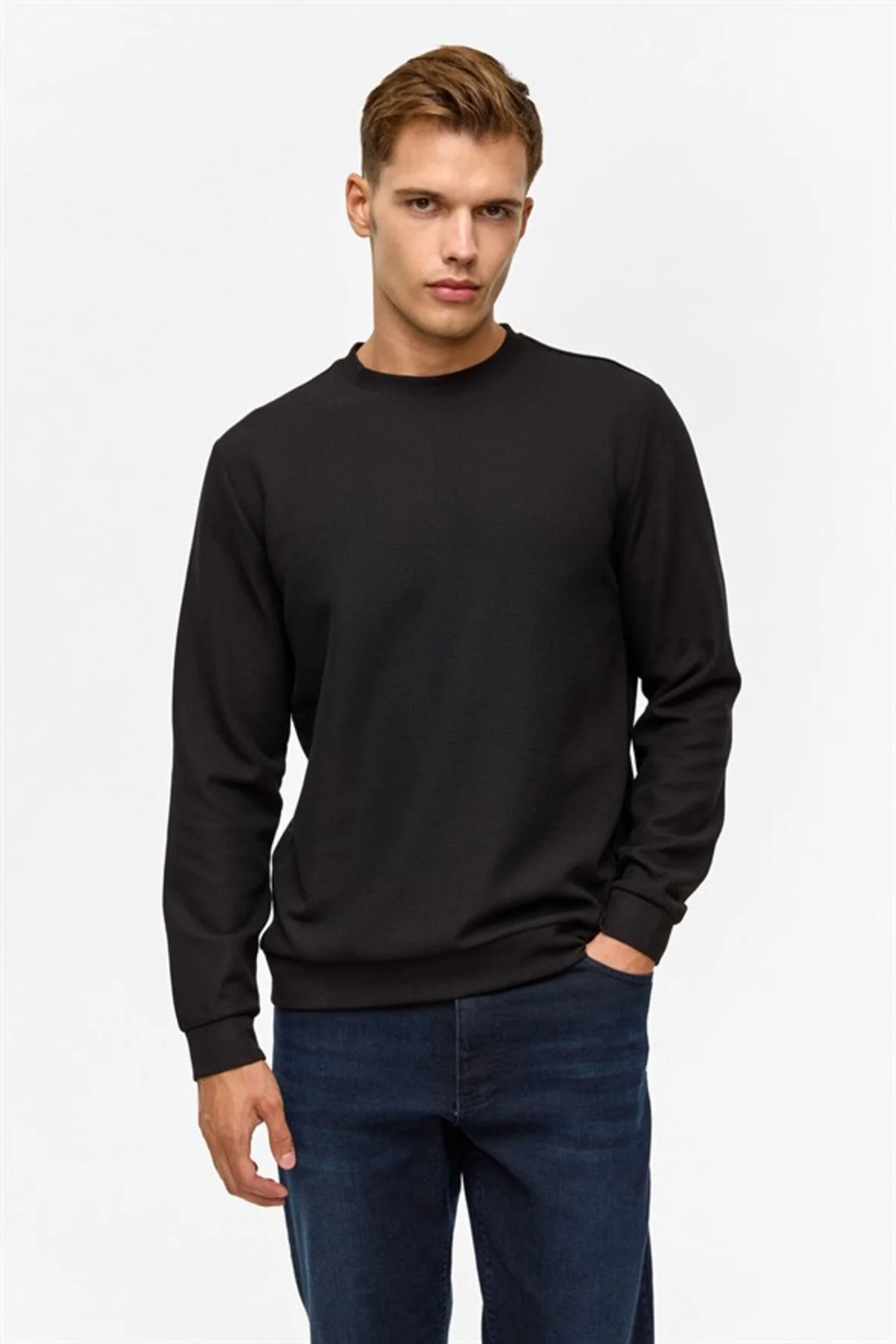 Siyah Regular Düz Bisiklet Yaka Sweatshirt Siyah Regular Düz Bisiklet Yaka Sweatshirt