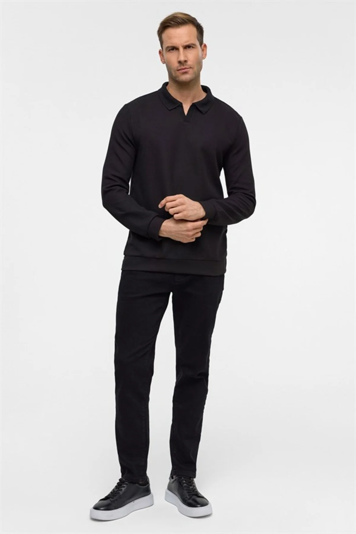 Siyah Regular Düz Fermuarlı Polo Yaka Sweatshirt Fiyatı, Yorumları ve Özellikleri