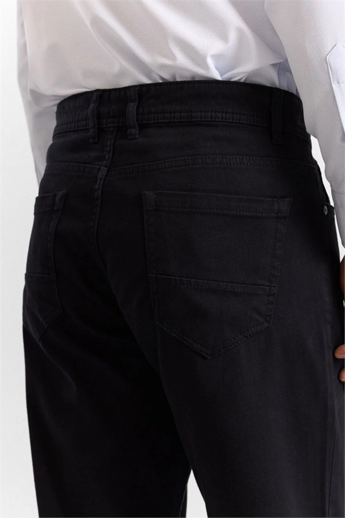 Siyah Regular Düz Twill Normal Bel Casual Pantolon