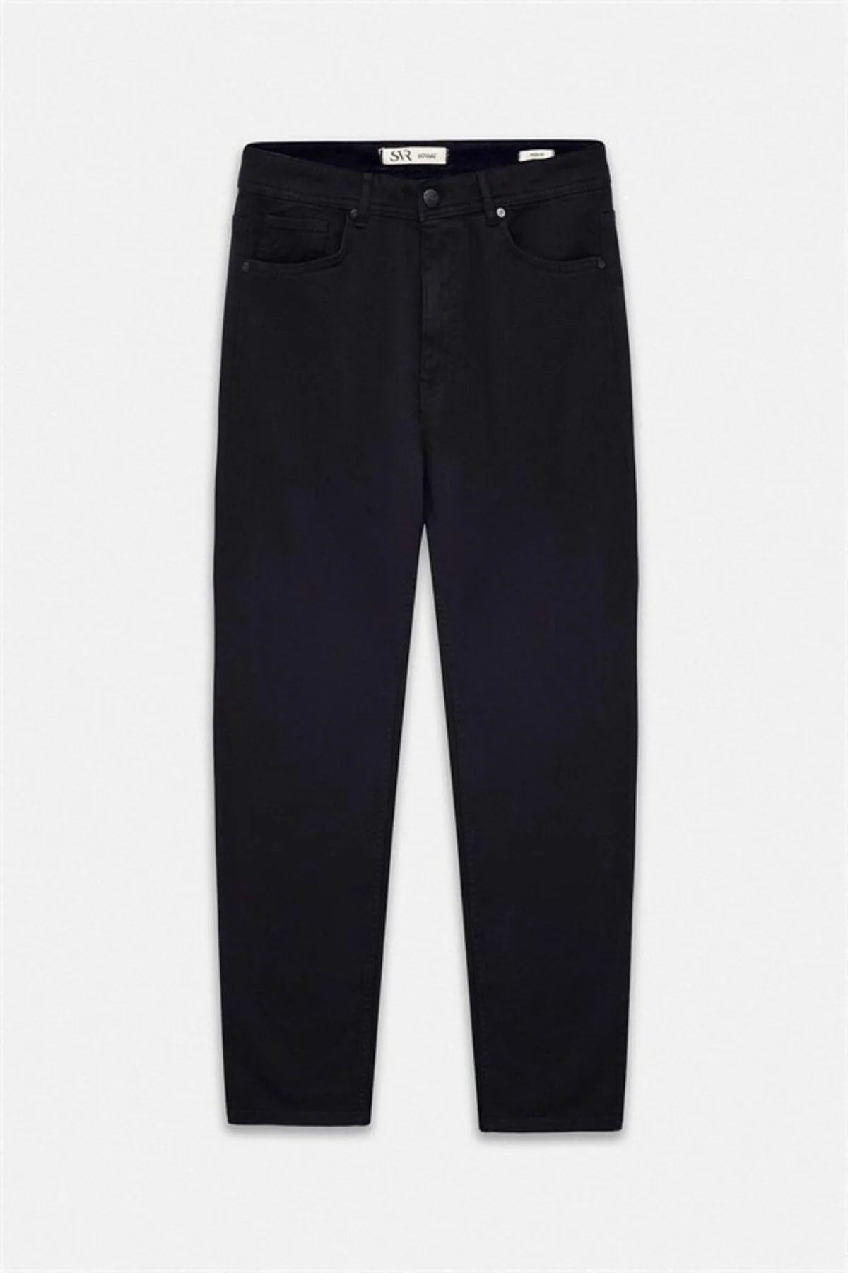 Siyah Regular Düz Twill Normal Bel Casual Pantolon